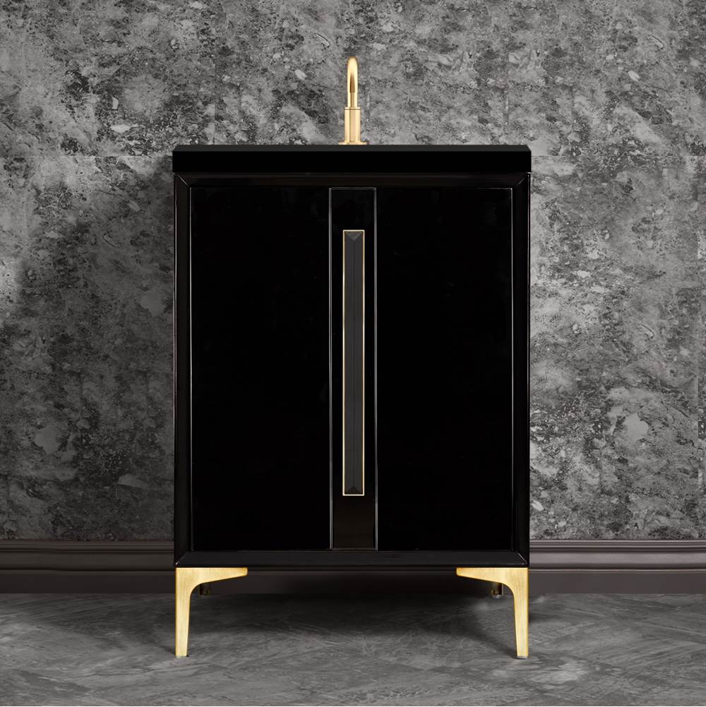 Linkasink - TUXEDO with 18'' Artisan Glass Prism Hardware 24'' Wide Vanity, Black, Satin Brass Hardware, 24'' x 22'' x 33.5'' (without vanity top) - Satin Brass with Black Prism Glass