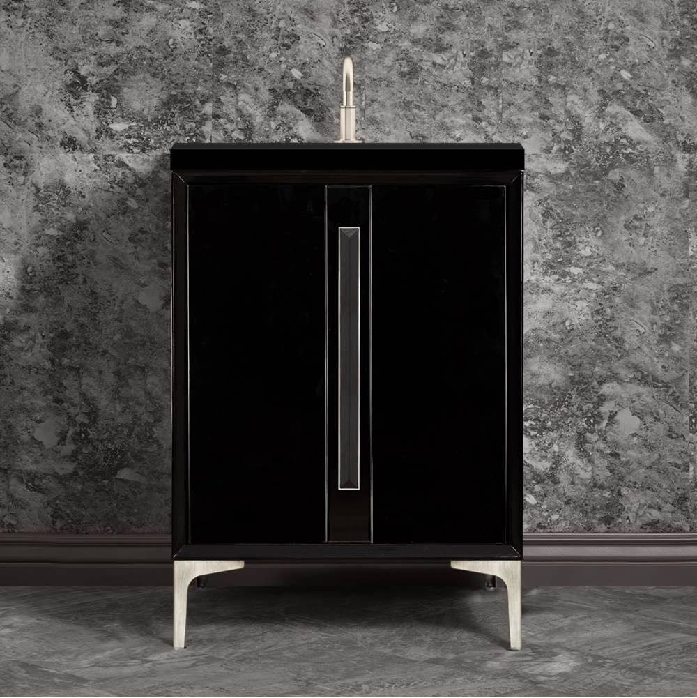 Linkasink - TUXEDO with 18'' Artisan Glass Prism Hardware 24'' Wide Vanity, Black, Satin Nickel Hardware, 24'' x 22'' x 33.5'' (without vanity top) - Satin Nickel with Black Prism Glass