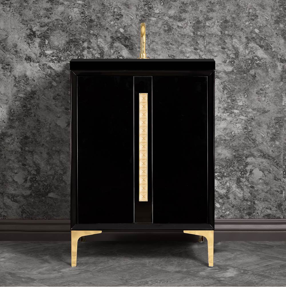 Linkasink - TUXEDO with 18'' Artisan Glass Pyramid Hardware 24'' Wide Vanity, Black, Polished Brass Hardware, 24'' x 22'' x 33.5'' (without vanity top) - Polished Brass with Églomisé Pyramid Glass