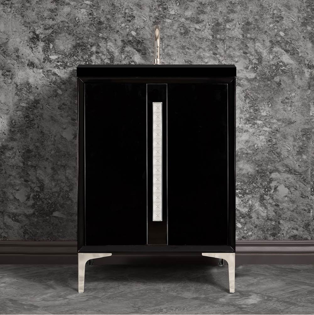 Linkasink - TUXEDO with 18'' Artisan Glass Pyramid Hardware 24'' Wide Vanity, Black, Polished Nickel Hardware, 24'' x 22'' x 33.5'' (without vanity top) - Polished Nickel with Églomisé Pyramid Glass