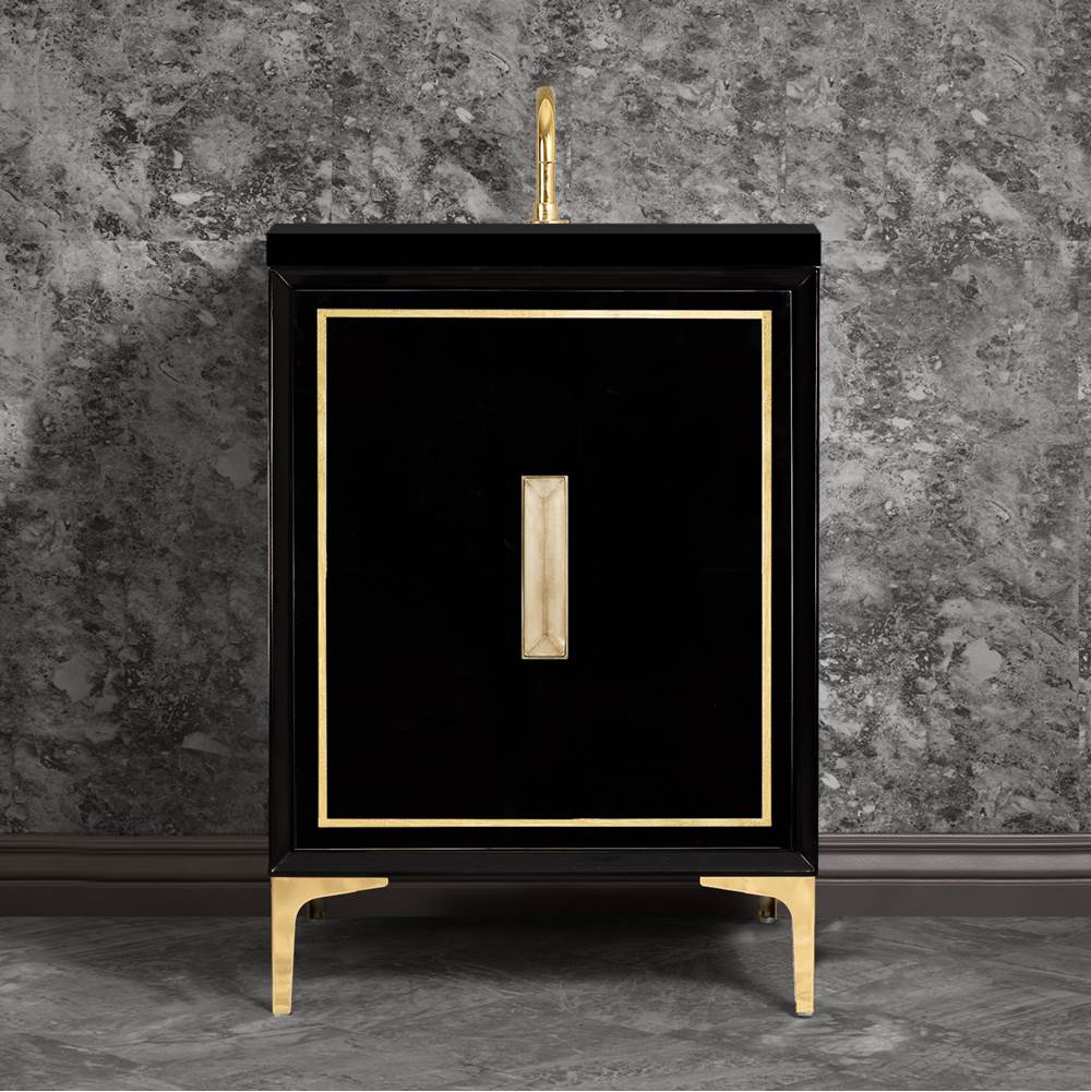 Linkasink - LINEA with 8'' Artisan Glass Prism Hardware 24'' Wide Vanity, Black, Polished Brass Hardware, 24'' x 22'' x 33.5'' (without vanity top) - Polished Brass with Eglomise Prism Glass