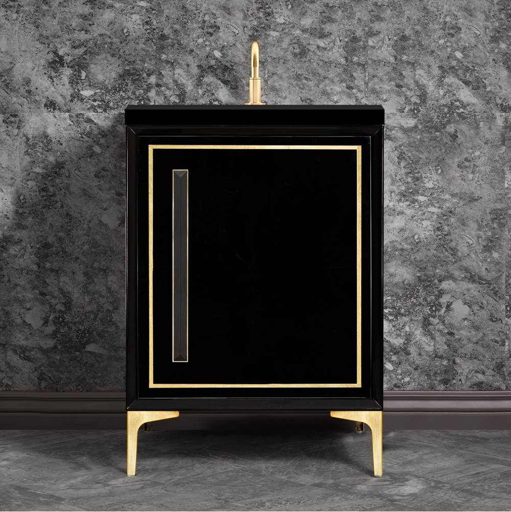 Linkasink - LINEA with 18'' Artisan Glass Prism Hardware 24'' Wide Vanity, Black, Satin Brass Hardware, 24'' x 22'' x 33.5'' (without vanity top) - Satin Brass with Black Prism Glass