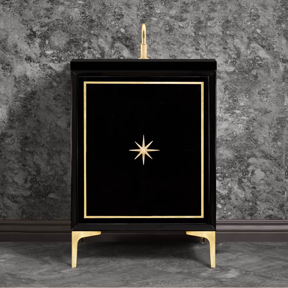 Linkasink - Linea with 3'' Satin Brass Star Hardware, 24'' Wide Vanity, Black, 24'' x 22'' x 33.5'' (without vanity top) - Satin Brass