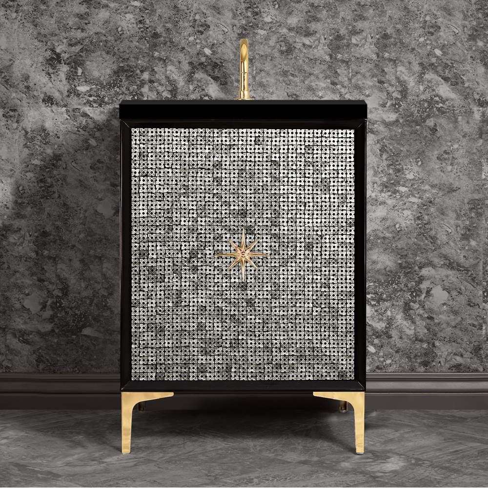 Linkasink - Mother of Pearl with 3'' Polished Brass Star Hardware, 24'' Wide Vanity, Black, 24'' x 22'' x 33.5'' (without vanity top) - Polished Brass