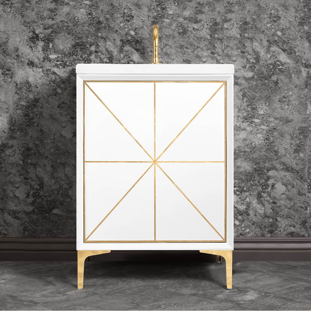 Linkasink - Divergence 24'' Wide White Vanity with Hand Applied Metal Leaf and Polished Brass Hardware, 24'' x 22'' x 33.5'' (without vanity top) - White with Polished Brass Hardware