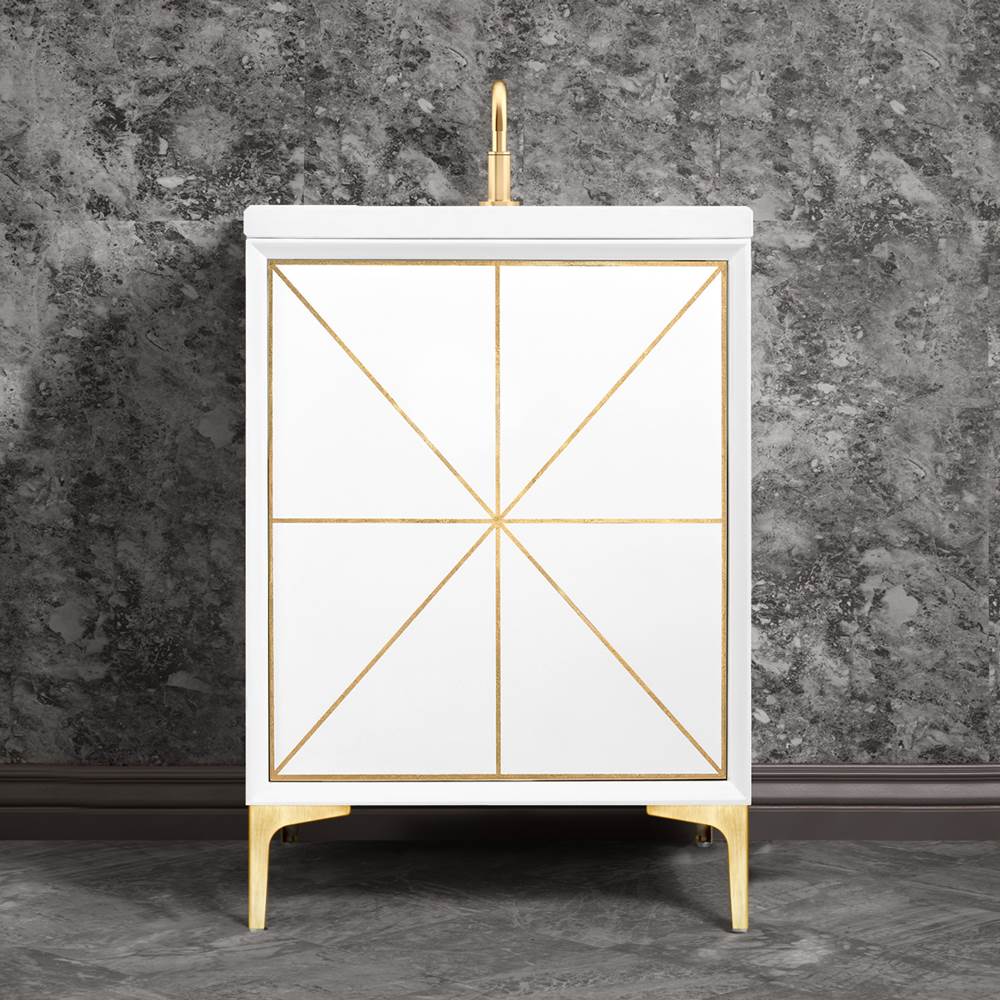 Linkasink - Divergence 24'' Wide White Vanity with Hand Applied Metal Leaf and Satin Brass Hardware, 24'' x 22'' x 33.5'' (without vanity top) - White with Satin Brass Hardware