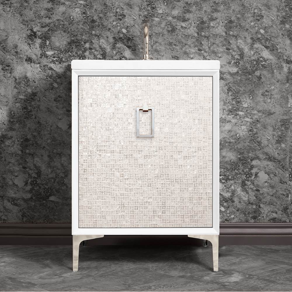 Linkasink - Mother of Pearl 24'' Wide White Vanity with Polished Nickel Coach Pull and Hardware, 24'' x 22'' x 33.5'' (without vanity top) - White with Polished Nickel Hardware