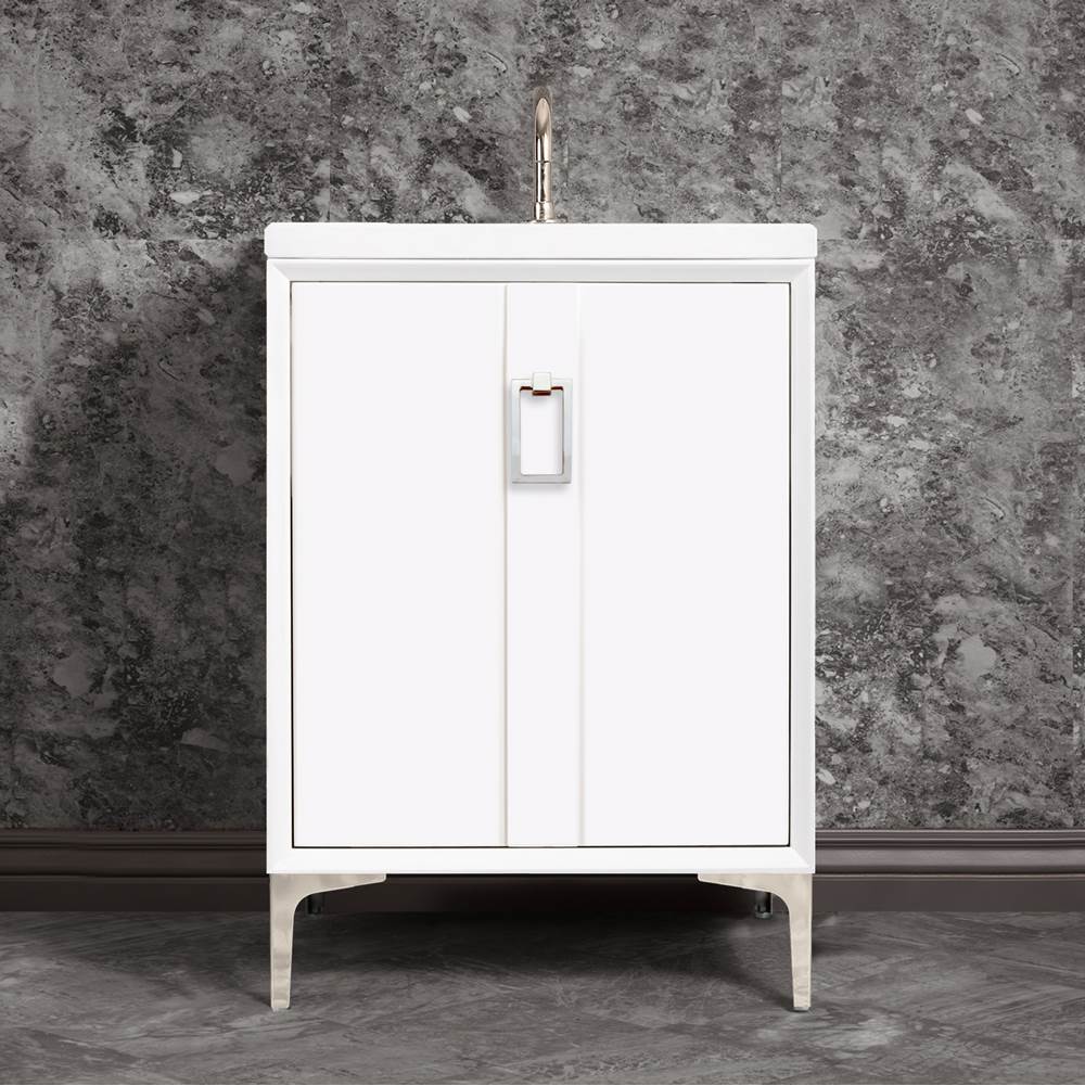 Linkasink - Tuxedo 24'' Wide White Vanity with Polished Nickel Coach Pull and Hardware, 24'' x 22'' x 33.5'' (without vanity top) - White with Polished Nickel Hardware