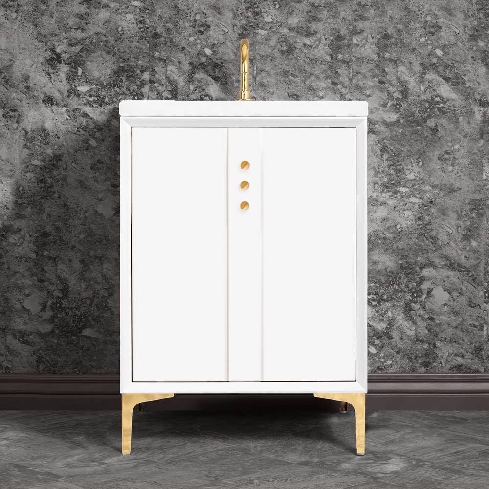 Linkasink - Tuxedo 24'' Wide White Vanity with Polished Brass Buttons and Hardware, 24'' x 22'' x 33.5'' (without vanity top) - White with Polished Brass Hardware