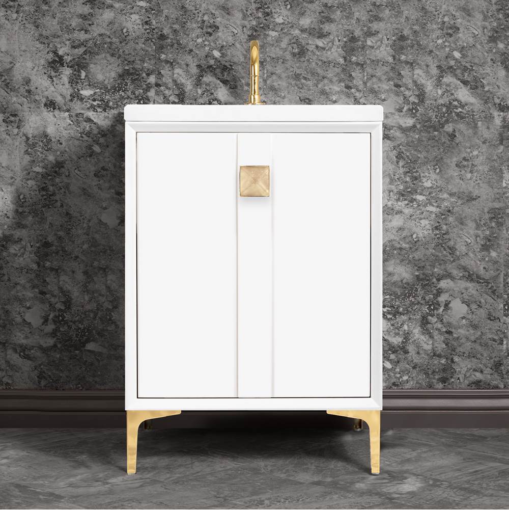 Linkasink - TUXEDO with 3'' Artisan Glass Prism Hardware 24'' Wide Vanity, White, Polished Brass Hardware, 24'' x 22'' x 33.5'' (without vanity top) - Polished Brass with Eglomise Prism Glass