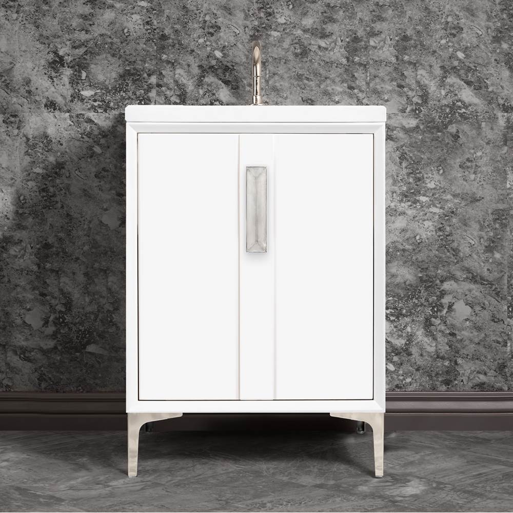 Linkasink - TUXEDO with 8'' Artisan Glass Prism Hardware 24'' Wide Vanity, White, Polished Nickel Hardware, 24'' x 22'' x 33.5'' (without vanity top) - Polished Nickel with Églomisé Prism Glass