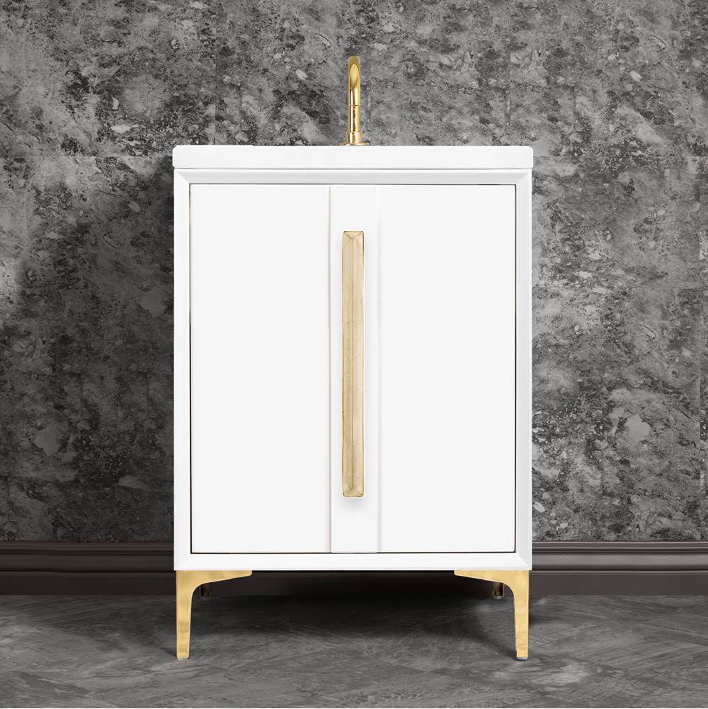 Linkasink - TUXEDO with 18'' Artisan Glass Prism Hardware 24'' Wide Vanity, White, Polished Brass Hardware, 24'' x 22'' x 33.5'' (without vanity top) - Polished Brass with Eglomise Prism Glass