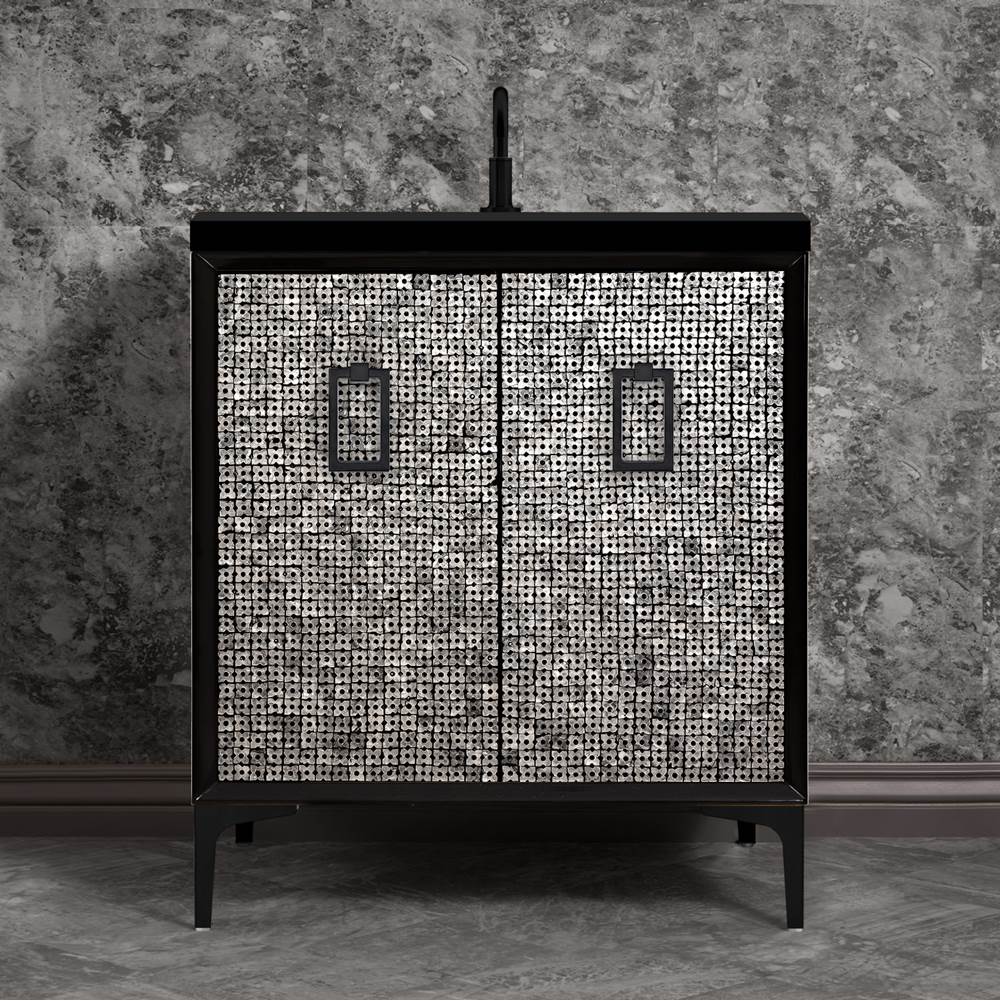 Linkasink - Mother of Pearl 30'' Wide Black Vanity with Polished Brass Coach Pull and Hardware, 30'' x 22'' x 33.5'' (without vanity top) - Black with Black Hardware