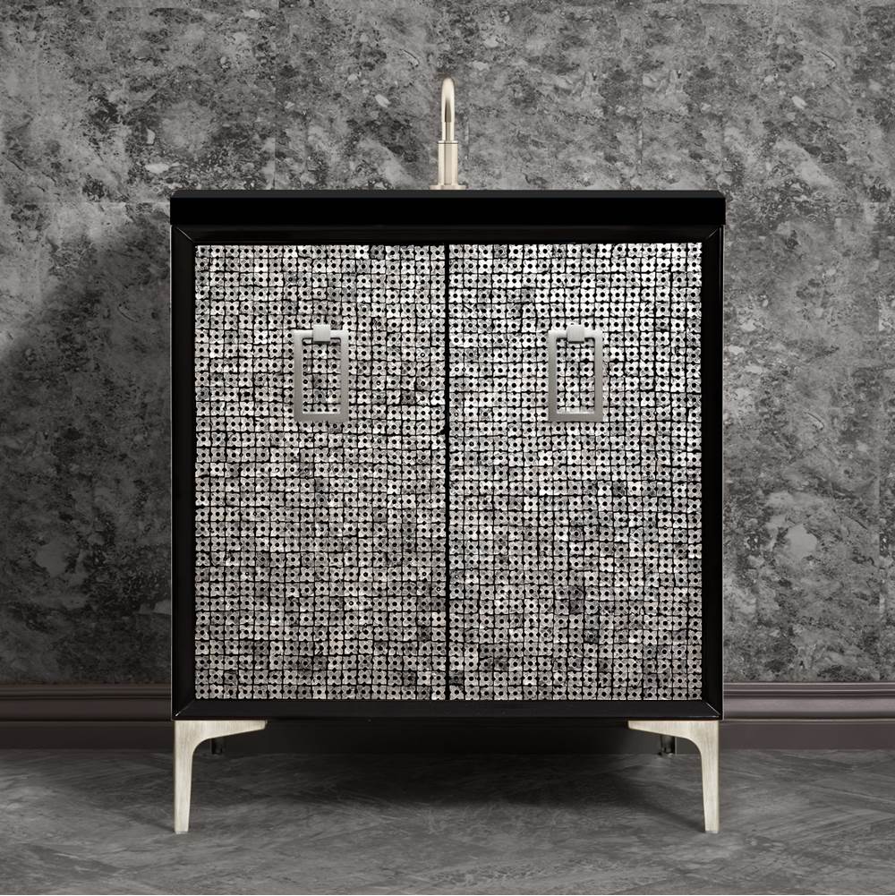 Linkasink - Mother of Pearl 30'' Wide Black Vanity with Satin Nickel Coach Pull and Hardware, 30'' x 22'' x 33.5'' (without vanity top) - Black with Satin Nickel Hardware