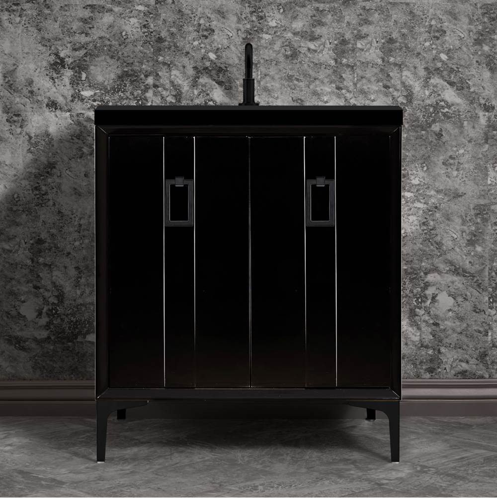 Linkasink - Tuxedo 30'' Wide Black Vanity with Satin Black Coach Pull and Hardware, 30'' x 22'' x 33.5'' (without vanity top) - Black with Black Hardware