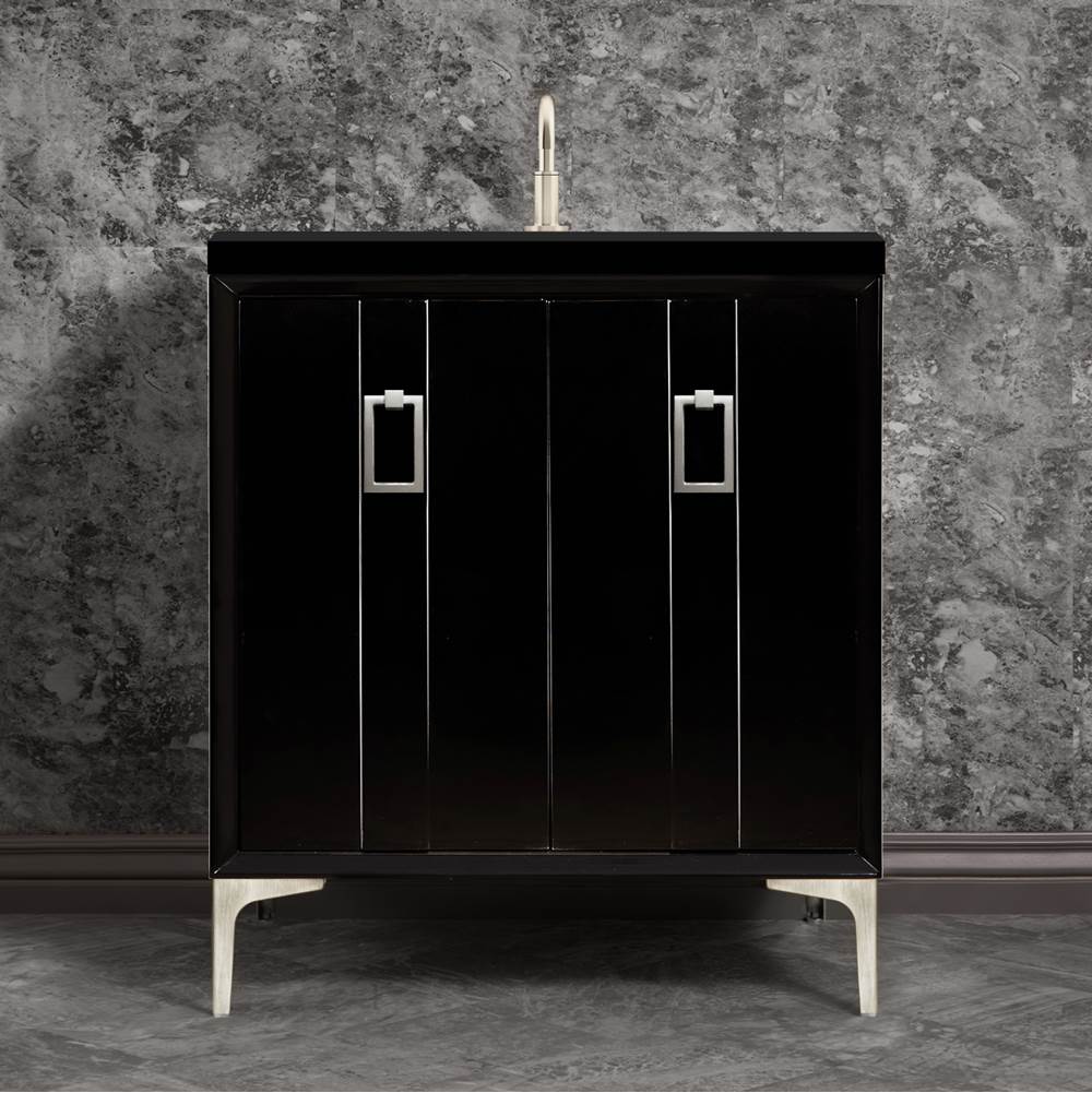 Linkasink - Tuxedo 30'' Wide Black Vanity with Satin Nickel Coach Pull and Hardware, 30'' x 22'' x 33.5'' (without vanity top) - Black with Satin Nickel Hardware