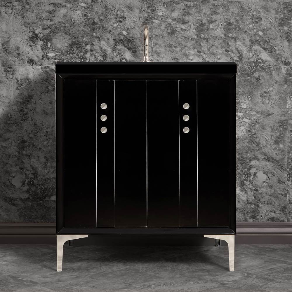 Linkasink - Tuxedo 30'' Wide Black Vanity with Polished Nickel Buttons and Hardware, 30'' x 22'' x 33.5'' (without vanity top) - Black with Polished Nickel Hardware