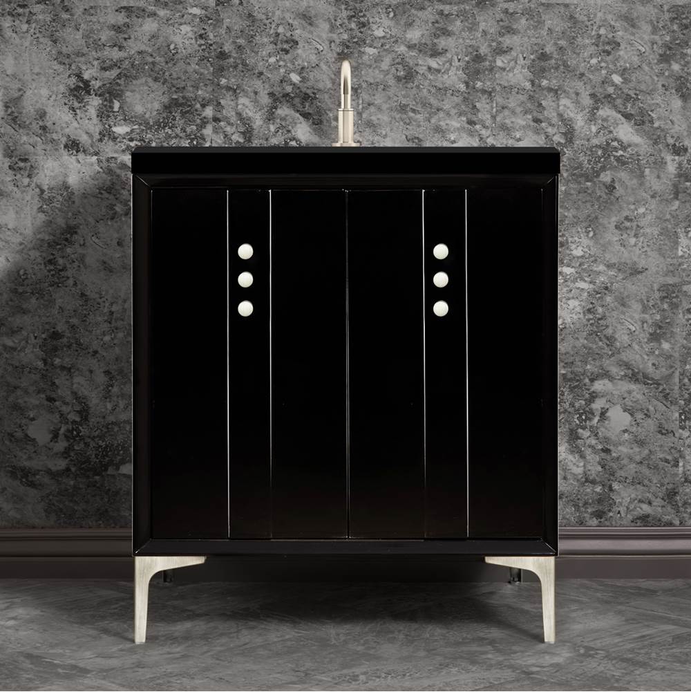 Linkasink - Tuxedo 30'' Wide Black Vanity with Satin Nickel Buttons and Hardware, 30'' x 22'' x 33.5'' (without vanity top) - Black with Satin Nickel Hardware