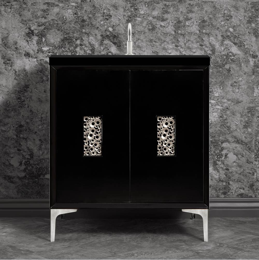 Linkasink - Frame 30'' Wide Black Vanity with Satin Nickel Coral Grate and Legs, 30'' x 22'' x 33.5'' (without vanity top) - Black with Satin Nickel Hardware