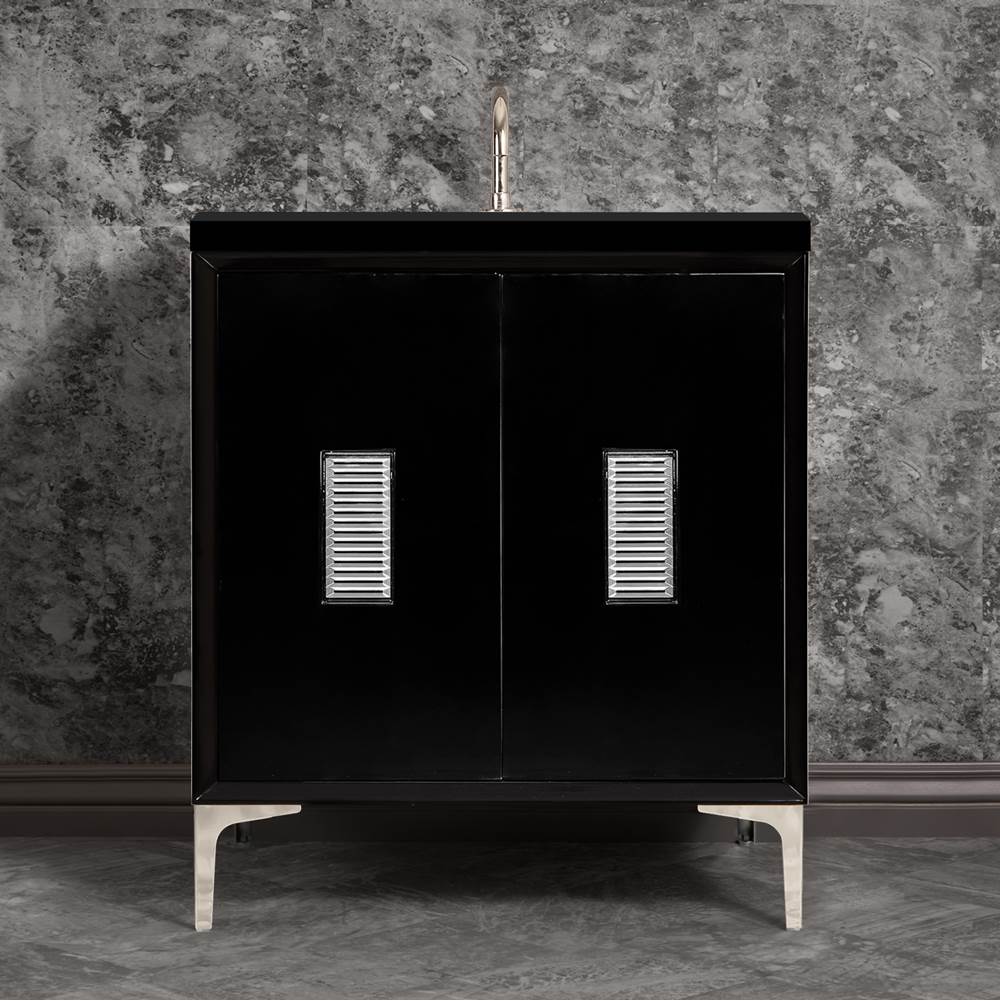 Linkasink - Frame 30'' Wide Black Vanity with Polished Nickel Louver Grate and Legs, 30'' x 22'' x 33.5'' (without vanity top) - Black with Polished Nickel Hardware