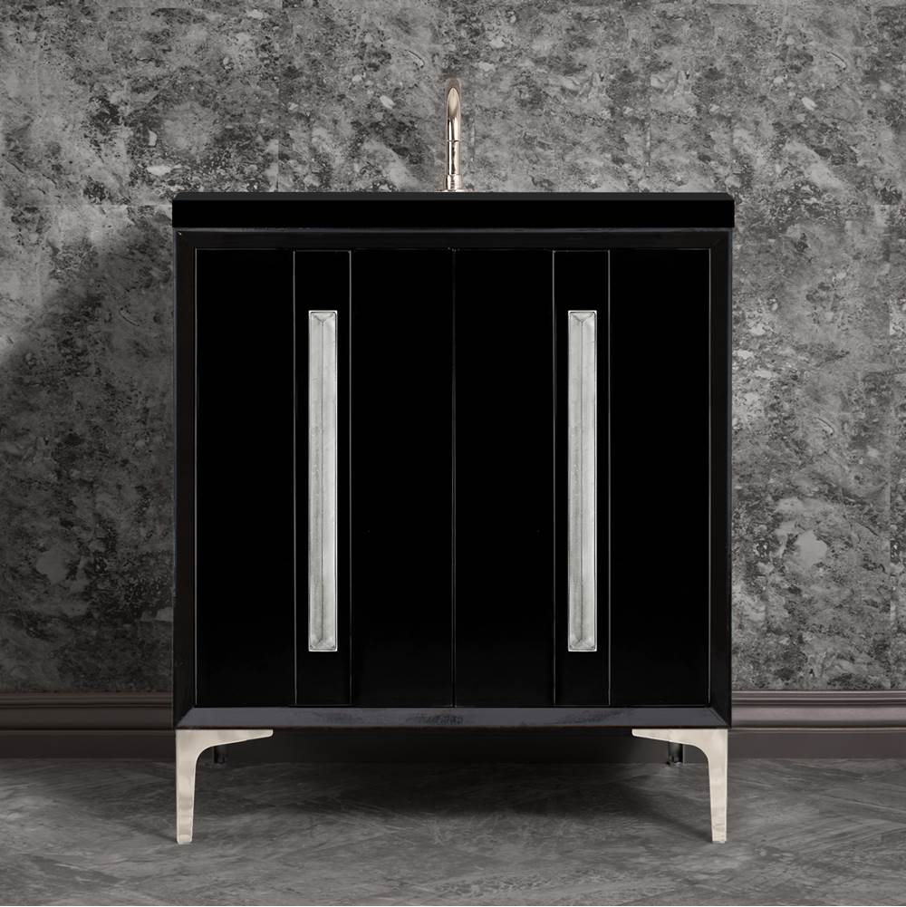 Linkasink - TUXEDO with 18'' Artisan Glass Prism Hardware 30'' Wide Vanity, Black, Polished Nickel Hardware, 30'' x 22'' x 33.5'' (without vanity top) - Polished Nickel with Églomisé Prism Glass