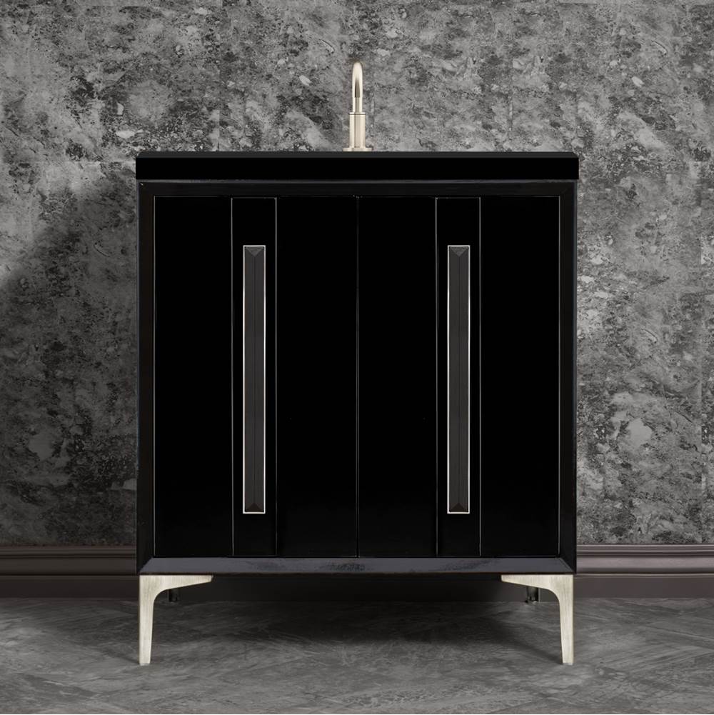 Linkasink - TUXEDO with 18'' Artisan Glass Prism Hardware 30'' Wide Vanity, Black, Satin Nickel Hardware, 30'' x 22'' x 33.5'' (without vanity top) - Satin Nickel with Black Prism Glass