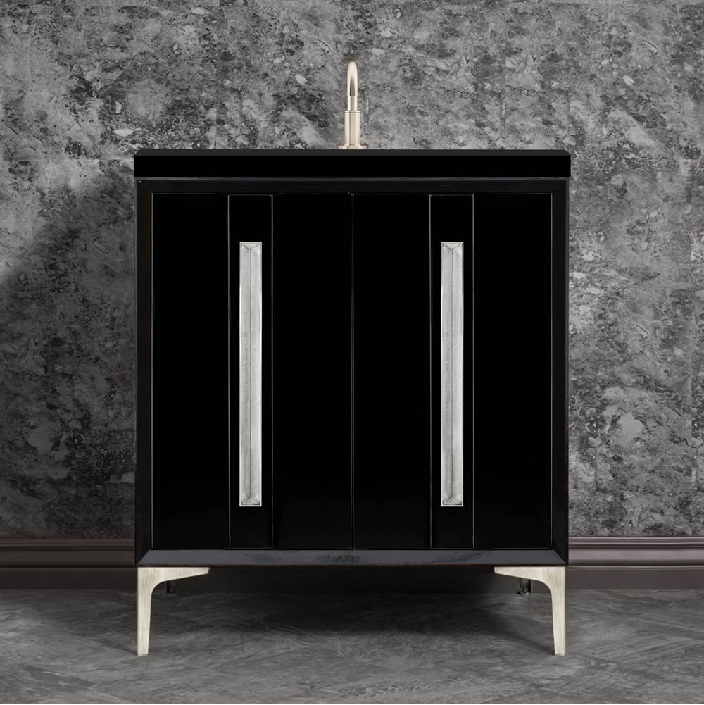 Linkasink - TUXEDO with 18'' Artisan Glass Prism Hardware 30'' Wide Vanity, Black, Satin Nickel Hardware, 30'' x 22'' x 33.5'' (without vanity top) - Satin Nickel with Églomisé Prism Glass