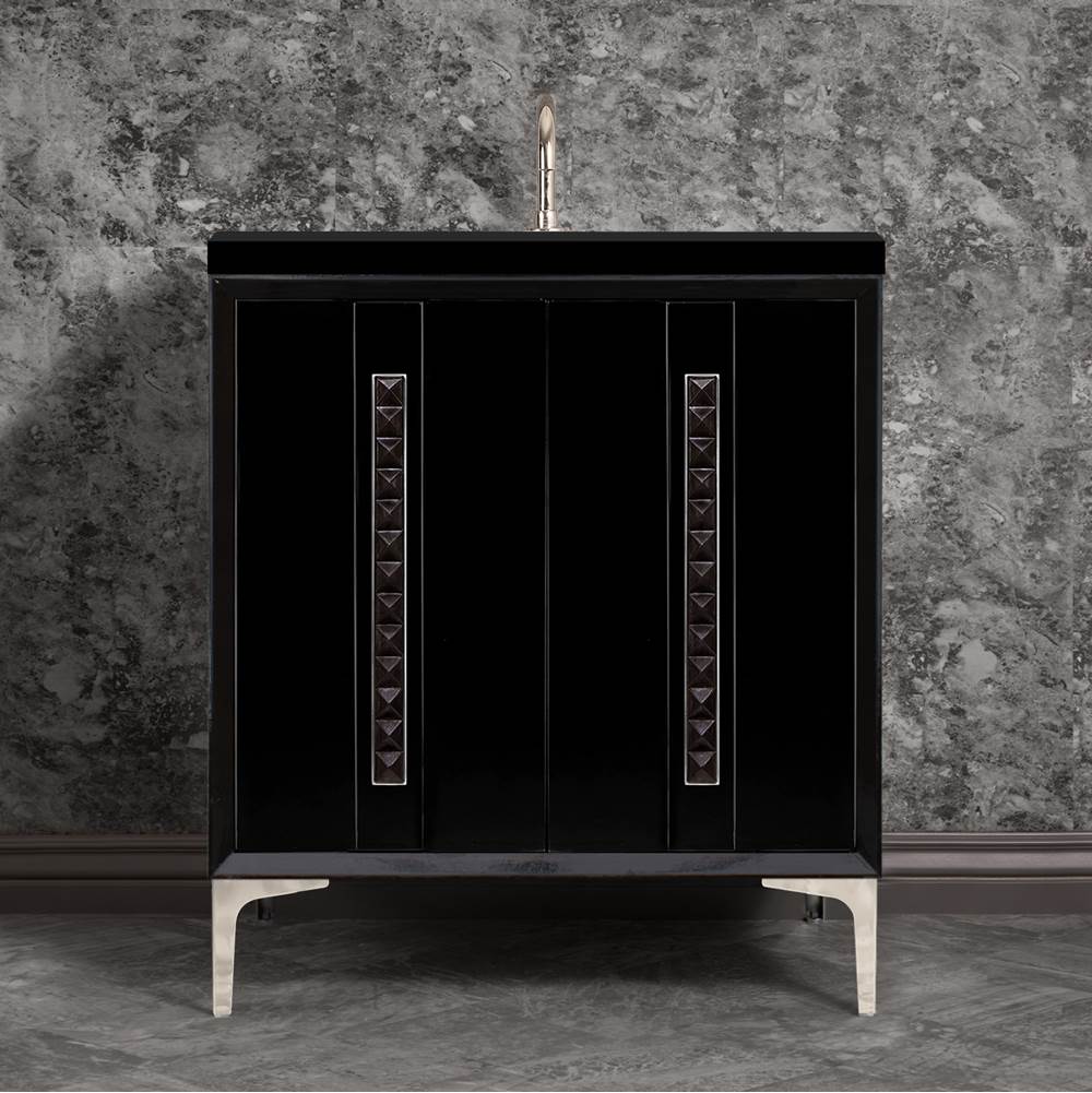 Linkasink - TUXEDO with 18'' Artisan Glass Pyramid Hardware 30'' Wide Vanity, Black, Polished Nickel Hardware, 30'' x 22'' x 33.5'' (without vanity top) - Polished Nickel with Black Pyramid Glass