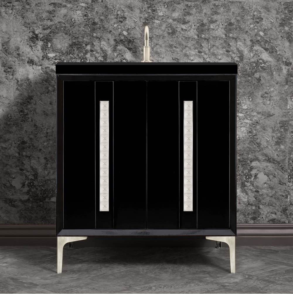 Linkasink - TUXEDO with 18'' Artisan Glass Pyramid Hardware 30'' Wide Vanity, Black, Satin Nickel Hardware, 30'' x 22'' x 33.5'' (without vanity top) - Satin Nickel with Eglomise Pyramid Glass