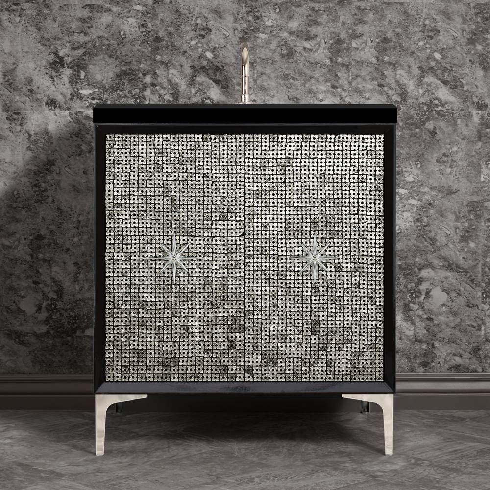 Linkasink - Mother of Pearl with 3'' Polished Nickel Star Hardware, 30'' Wide Vanity, Black, 30'' x 22'' x 33.5'' (without vanity top) - Polished Nickel