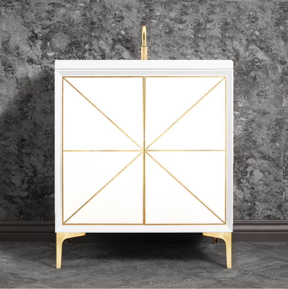 Linkasink - Divergence 30'' Wide White Vanity with Hand Applied Metal Leaf and Satin Brass Hardware - White with Satin Brass Hardware
