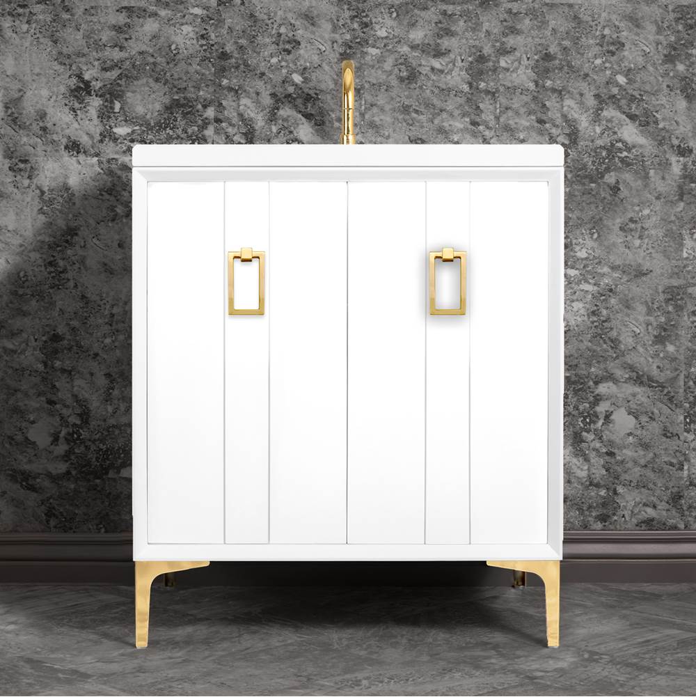 Linkasink - Tuxedo 30'' Wide White Vanity with Polished Brass Coach Pull and Hardware - White with Polished Brass Hardware