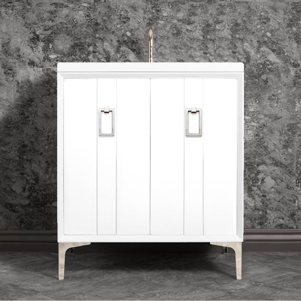 Linkasink - Tuxedo 30'' Wide White Vanity with Polished Nickel Coach Pull and Hardware - White with Polished Nickel Hardware