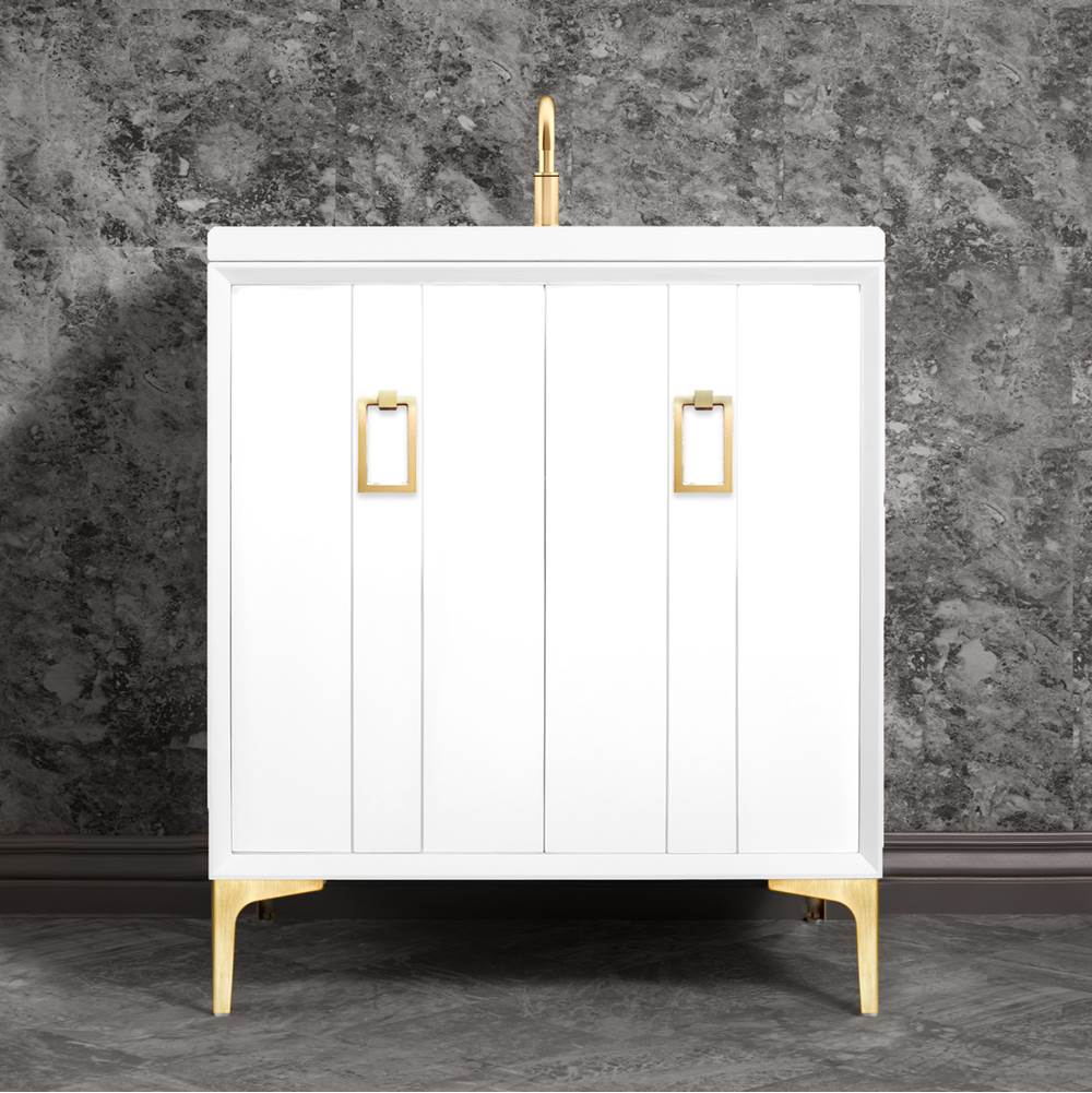 Linkasink - Tuxedo 30'' Wide White Vanity with Satin Brass Coach Pull and Hardware - White with Satin Brass Hardware