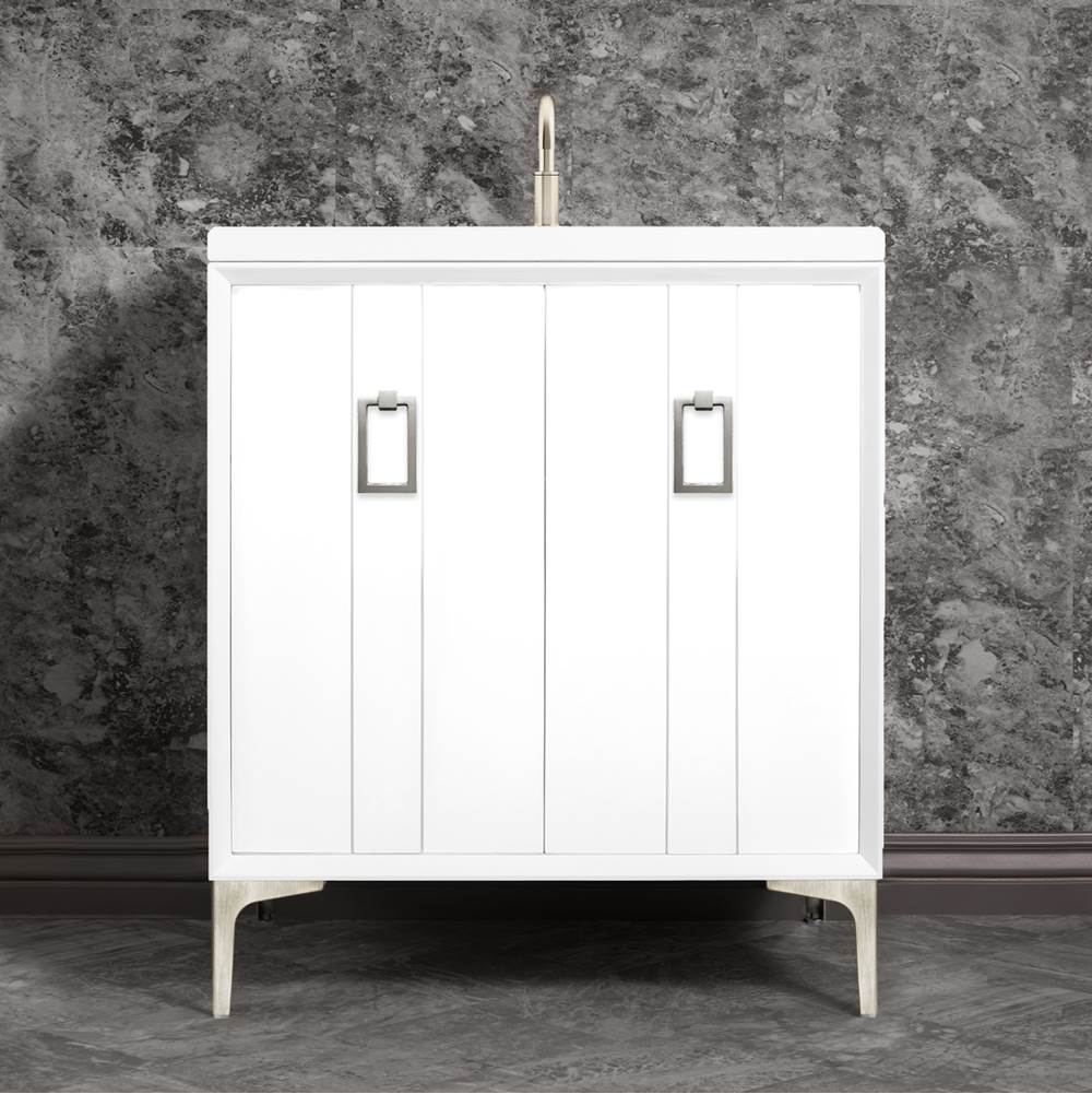 Linkasink - Tuxedo 30'' Wide White Vanity with Satin Nickel Coach Pull and Hardware - White with Satin Nickel Hardware