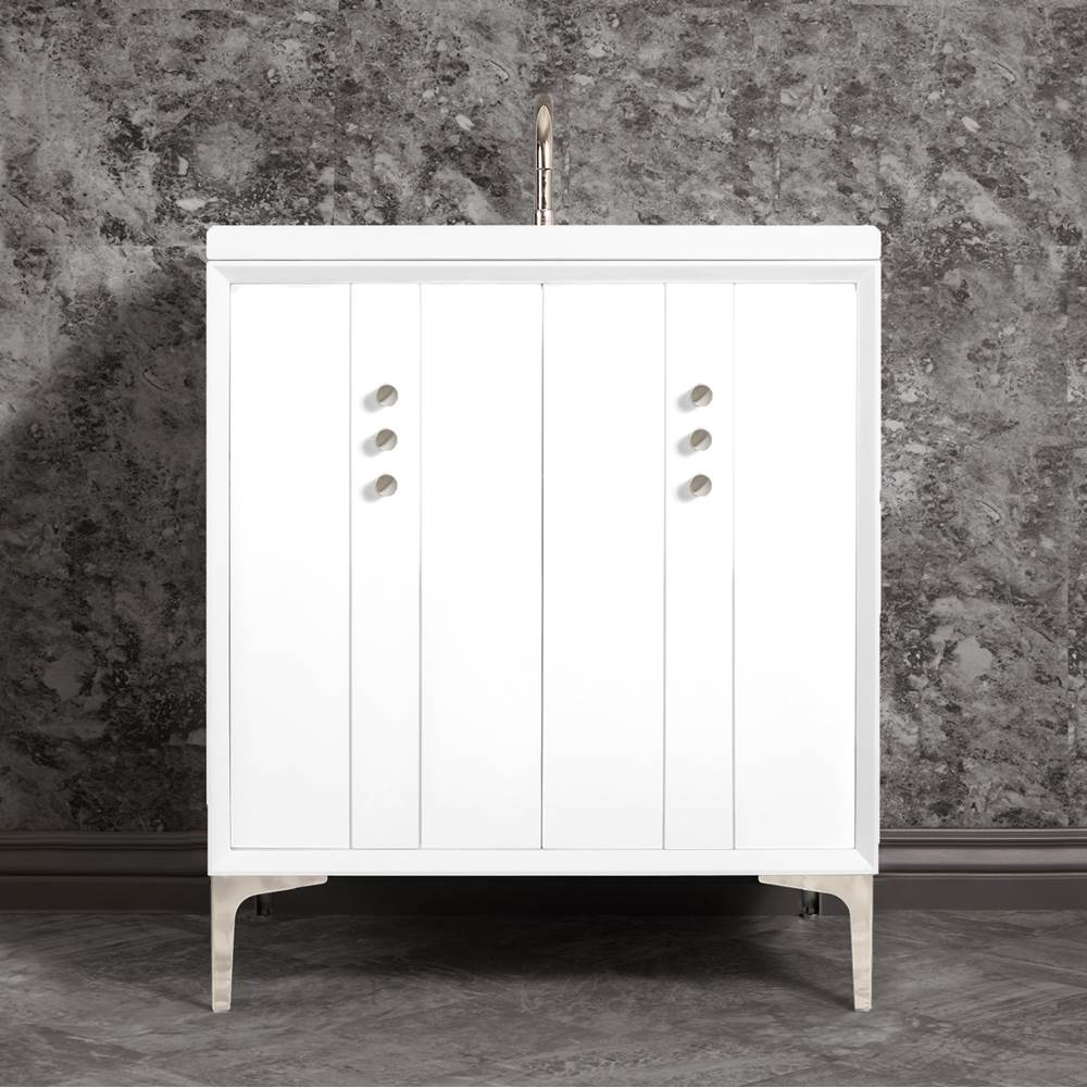 Linkasink - Tuxedo 30'' Wide White Vanity with Polished Nickel Buttons and Hardware - White with Polished Nickel Hardware