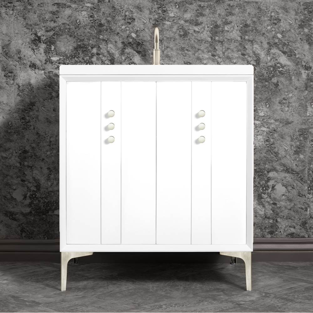 Linkasink - Tuxedo 30'' Wide White Vanity with Satin Nickel Buttons and Hardware - White with Satin Nickel Hardware