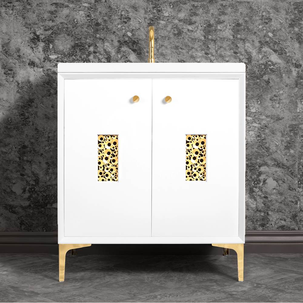 Linkasink - Frame 30'' Wide White Vanity with Polished Brass Coral Grate and Legs - White with Polished Brass Hardware