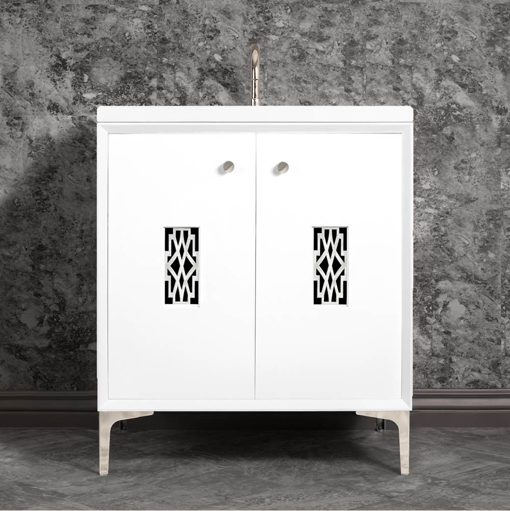 Linkasink - Frame 30'' Wide White Vanity with Polished Nickel Deco Grate and Legs - White with Polished Nickel Hardware