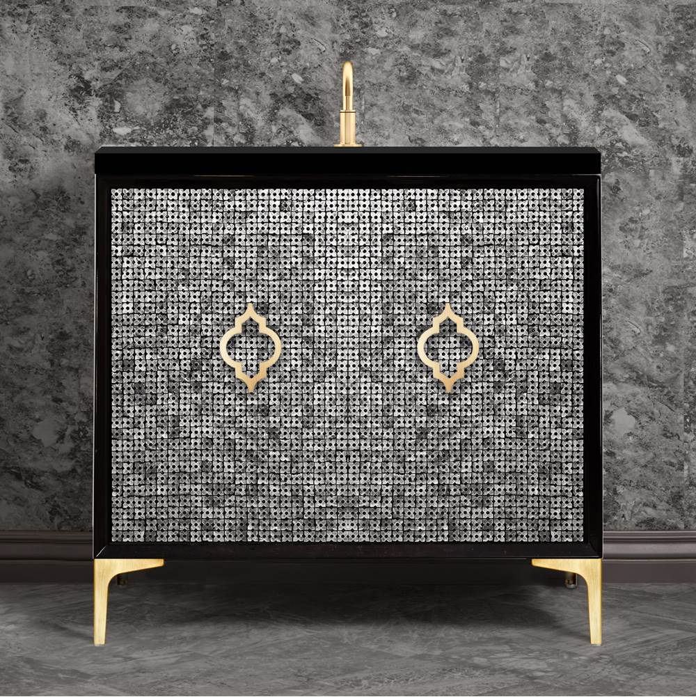Linkasink - Mother of Pearl 36'' Wide Black Vanity with Satin Brass Arabesque Pull and Hardware, 36'' x 22'' x 33.5'' (without vanity top) - Black with Satin Brass Hardware