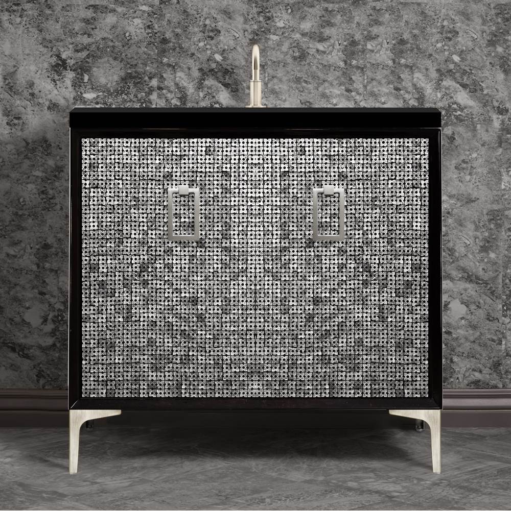 Linkasink - Mother of Pearl 36'' Wide Black Vanity with Satin Nickel Coach Pull and Hardware, 36'' x 22'' x 33.5'' (without vanity top) - Black with Satin Nickel Hardware