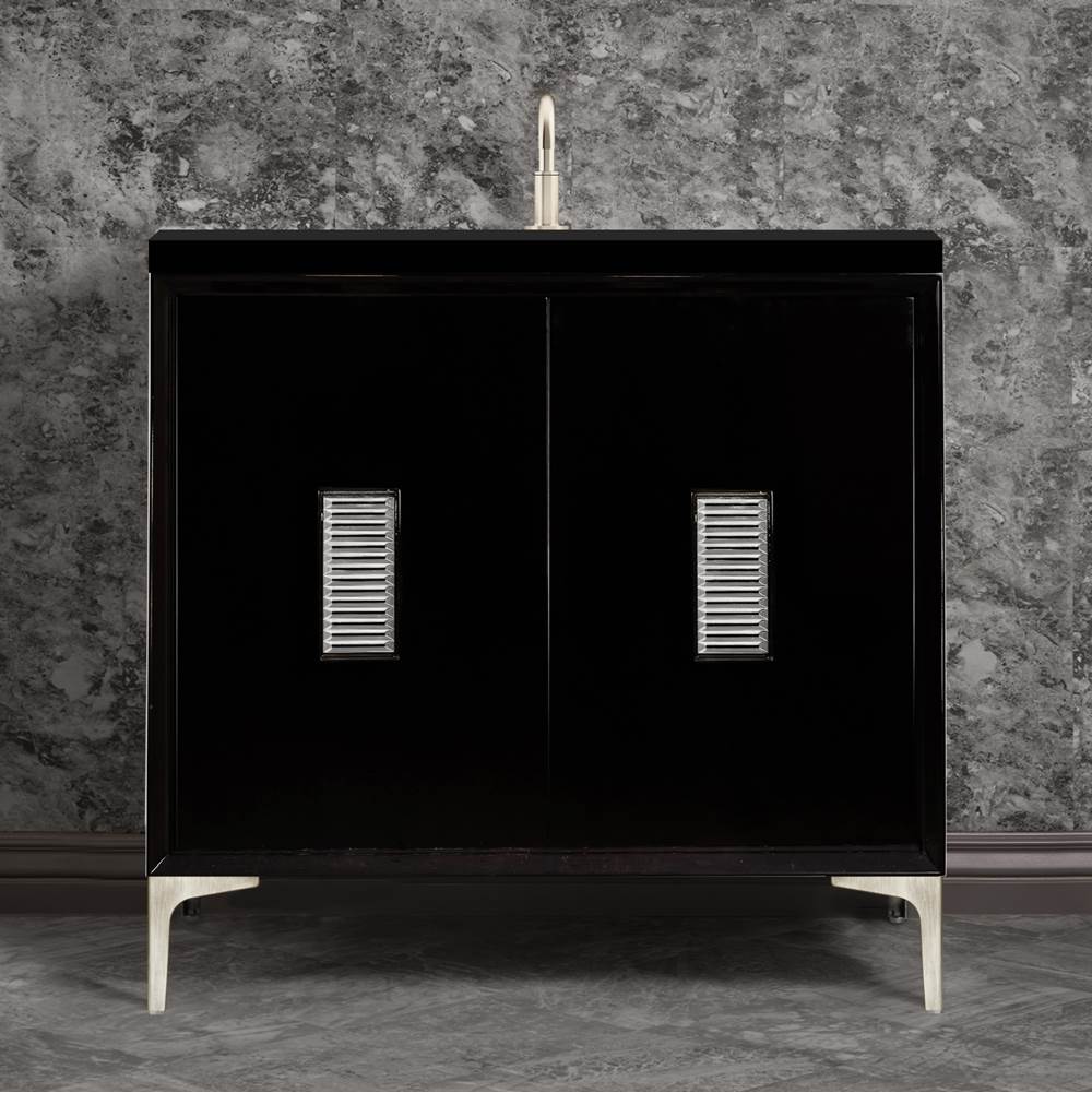 Linkasink - Frame 36'' Wide Black Vanity with Satin Nickel Louver Grate and Legs, 36'' x 22'' x 33.5'' (without vanity top) - Black with Satin Nickel Hardware