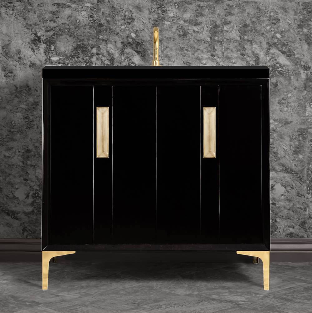 Linkasink - TUXEDO with 8'' Artisan Glass Prism Hardware 36'' Wide Vanity, Black, Polished Brass Hardware, 36'' x 22'' x 33.5'' (without vanity top) - Polished Brass with Eglomise Prism Glass