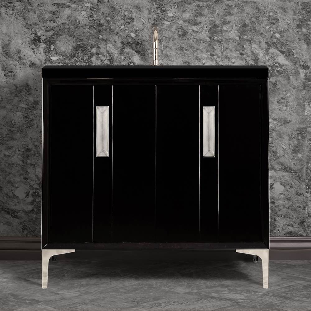 Linkasink - TUXEDO with 8'' Artisan Glass Prism Hardware 36'' Wide Vanity, Black, Polished Nickel Hardware, 36'' x 22'' x 33.5'' (without vanity top) - Polished Nickel with Églomisé Prism Glass