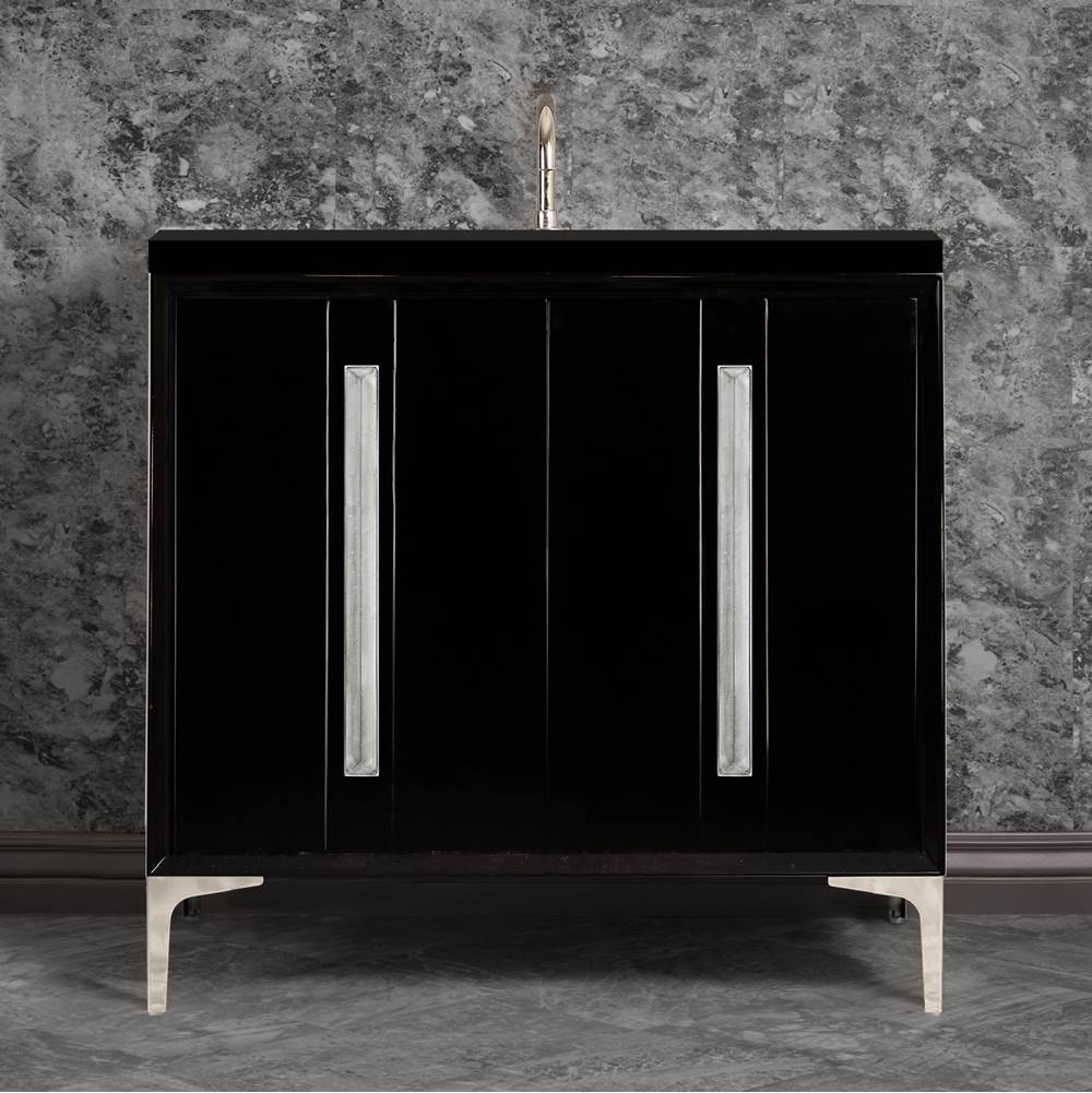 Linkasink - TUXEDO with 18'' Artisan Glass Prism Hardware 36'' Wide Vanity, Black, Polished Nickel Hardware, 36'' x 22'' x 33.5'' (without vanity top) - Polished Nickel with Églomisé Prism Glass