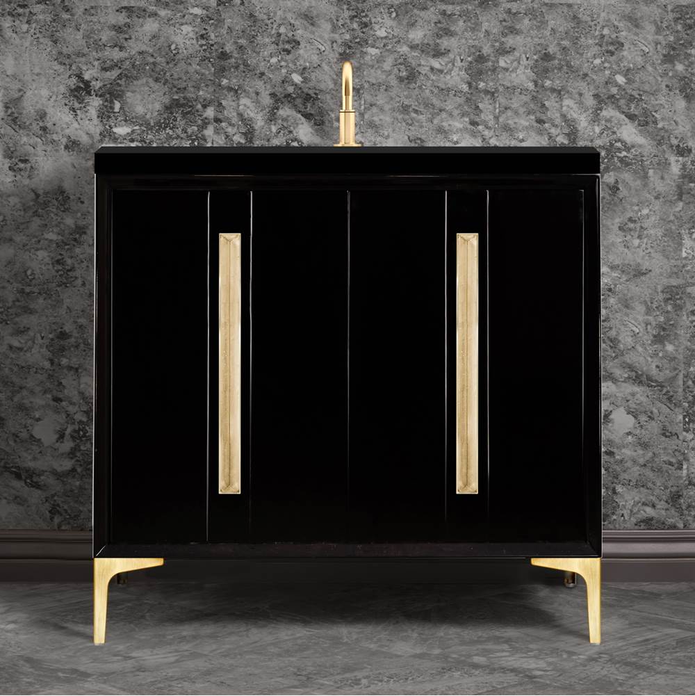 Linkasink - TUXEDO with 18'' Artisan Glass Prism Hardware 36'' Wide Vanity, Black, Satin Brass Hardware, 36'' x 22'' x 33.5'' (without vanity top) - Satin Brass with Eglomise Prism Glass