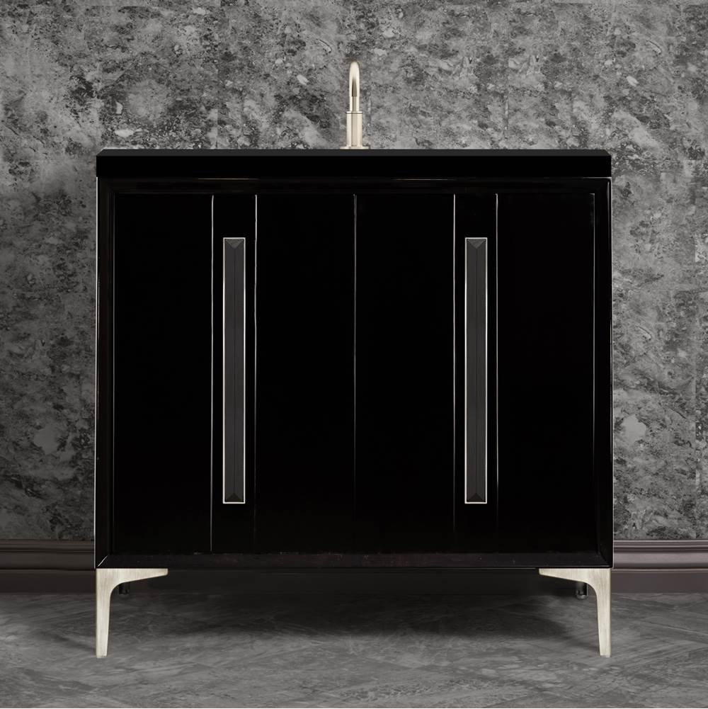 Linkasink - TUXEDO with 18'' Artisan Glass Prism Hardware 36'' Wide Vanity, Black, Satin Nickel Hardware, 36'' x 22'' x 33.5'' (without vanity top) - Satin Nickel with Black Prism Glass