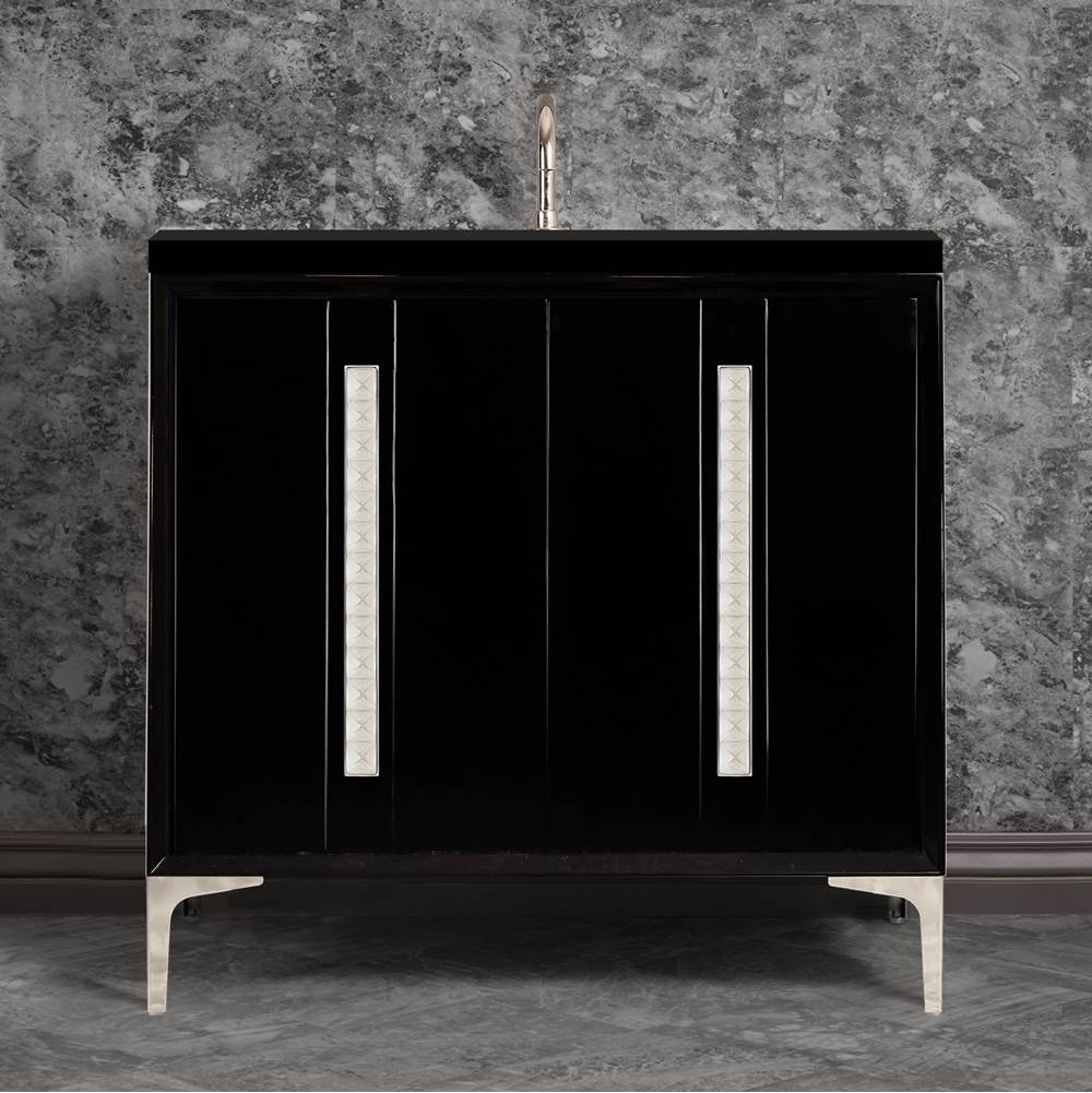 Linkasink - TUXEDO with 18'' Artisan Glass Pyramid Hardware 36'' Wide Vanity, Black, Polished Nickel Hardware, 36'' x 22'' x 33.5'' (without vanity top) - Polished Nickel with Églomisé Pyramid Glass