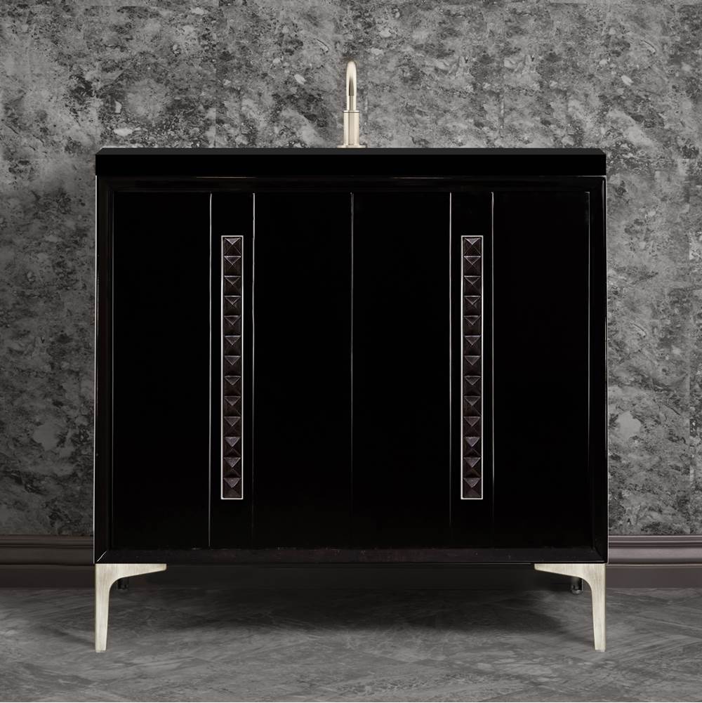 Linkasink - TUXEDO with 18'' Artisan Glass Pyramid Hardware 36'' Wide Vanity, Black, Satin Nickel Hardware, 36'' x 22'' x 33.5'' (without vanity top) - Satin Nickel with Black Pyramid Glass