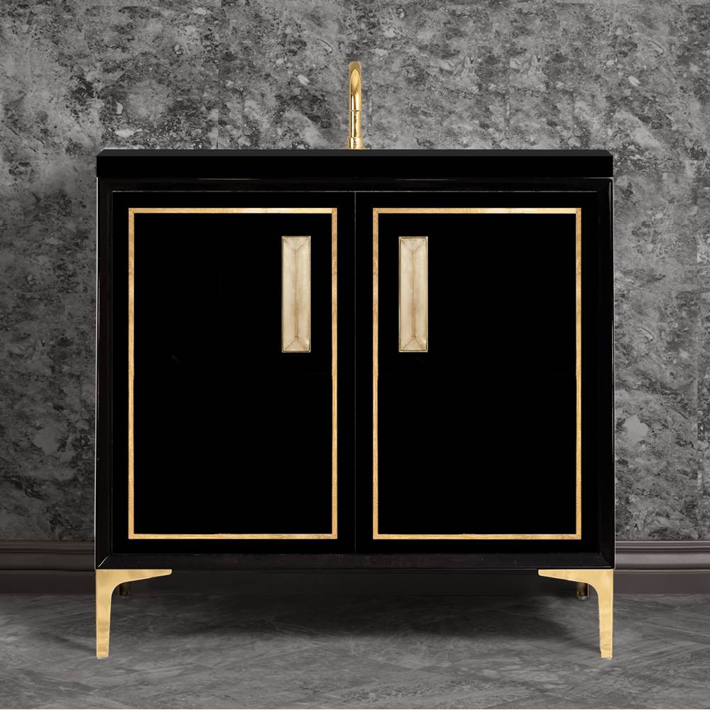 Linkasink - LINEA with 8'' Artisan Glass Prism Hardware 36'' Wide Vanity, Black, Polished Brass Hardware, 36'' x 22'' x 33.5'' (without vanity top) - Polished Brass with Eglomise Prism Glass